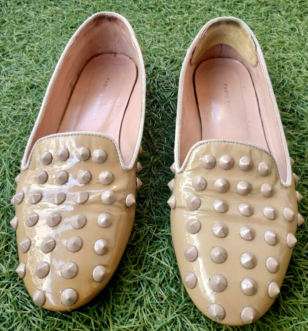 Fabio Rusconi Beige Studded Leather Slip-On Pumps Size EU 37 US 6 UK 4