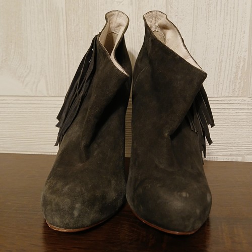 Plomo Size EU 39/US 8.5 Gray Suede Fringe Pull-On Ankle High Heels Andie Boot - Picture 2 of 13