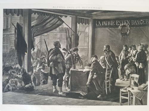 ISCRIZIONE DEI VOLONTARI,1879 BY DE RICHEMONT.STAMPA INCISIONE VINTAGE 11,3" x 8,7"*EP7 - Foto 2 di 3