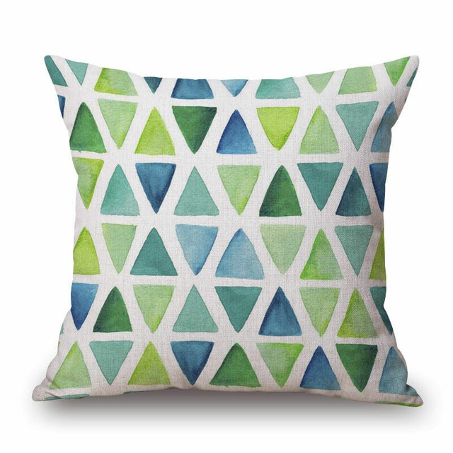 17/" Green Geometries Triangle Cotton Linen Cushion Cover Throw Pillow Decor 2461