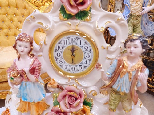 Decorative Object Capodimonte Figurines Farmers Of '700 Blossom & Tabletop Clock - Picture 3 of 11