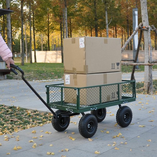 Garden Cart Dump Yard Wagon Cart Lawn Tractor Trailer Outdoor Steel Heavy Duty - Picture 7 of 42