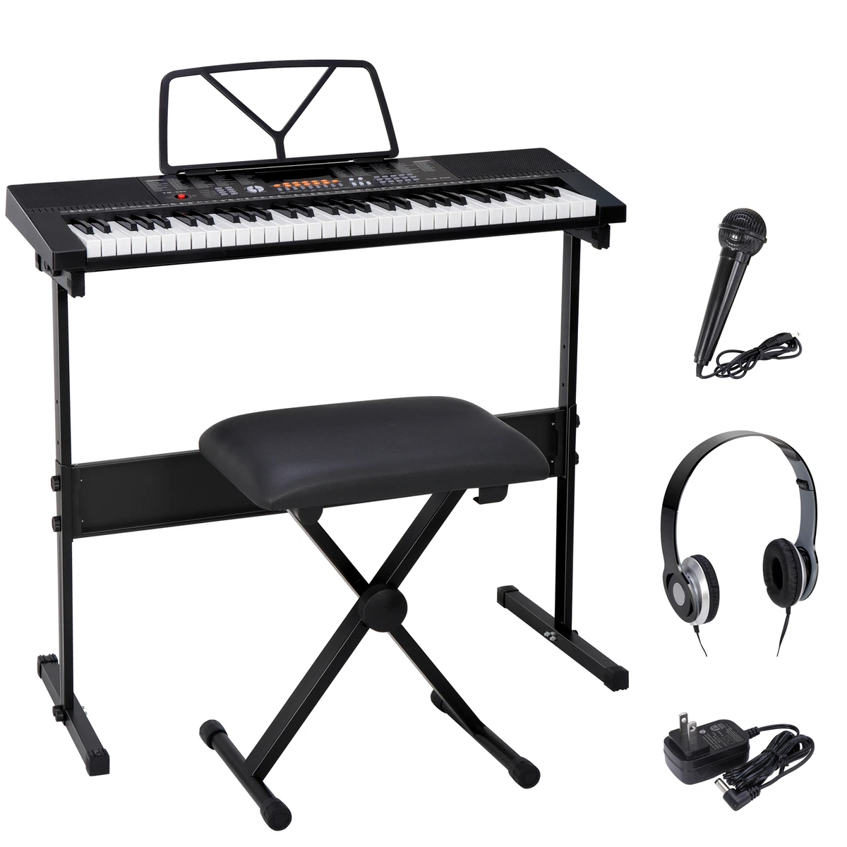 ZENSTYLE Electronic Keyboard 61 Key Electric Digital Music Piano Organ with  Stand Headphones Microphone Portable