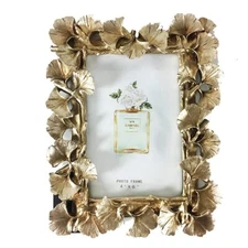Vintage Photo Frame 4x6 Inch Ginkgo Biloba Golden Picture Frame For Desktop Disp