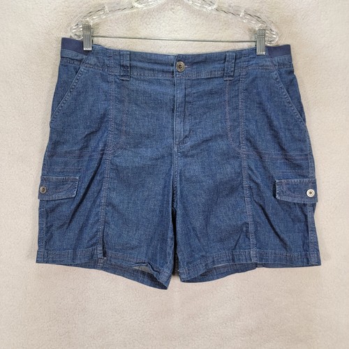 StyleCo Blue Denim Stretch High Rise Cargo Chino Womens Shorts Plus Size 16