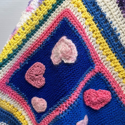 Handmade Crochet Baby Blanket Throw Pram Cover Ty Plush Heart Applique Homemade - Picture 5 of 8