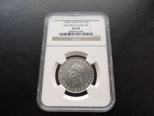 Germany NGC AU58 Friedrich von Schiller 1934  5 Reichsmark mark silver Coin