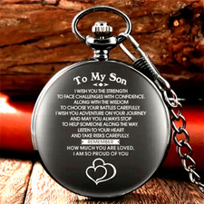 "To My Son" Lettering Round Black Pocket Watch Blessings Gift Exquisite Gift New