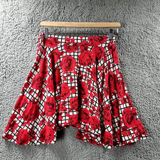 BOOHOO Womens Skirt Size 12 Black White Red Check Floral Stretch Knit A-line