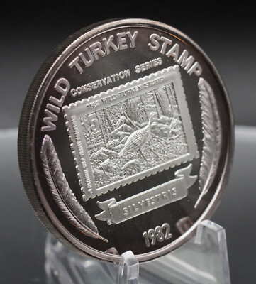 1982 Wild Turkey Stamp Federation Silvestris TONED 1oz 999 Silver