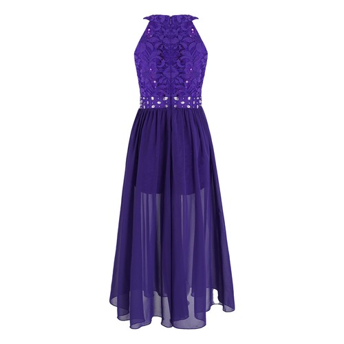 US Kids Girls Floral Lace Long Dress Wedding Birthday Party Formal Romper Gown - Picture 34 of 84