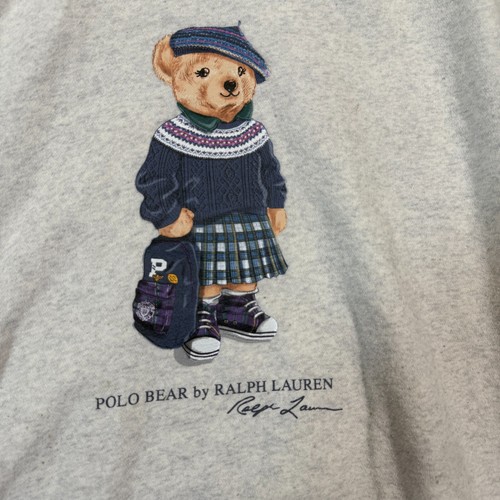 Polo Ralph Lauren Unisex XL (16) Hoodie Sweatshirt Bear Graphic Gray Pullover - Picture 2 of 11