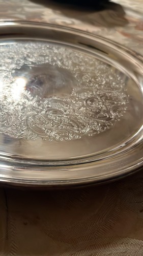 Vintage Gorham YC979 Silber Teller rundes Tablett 14" rund ziseliertes Detail einfacher Rand - Bild 3 von 5