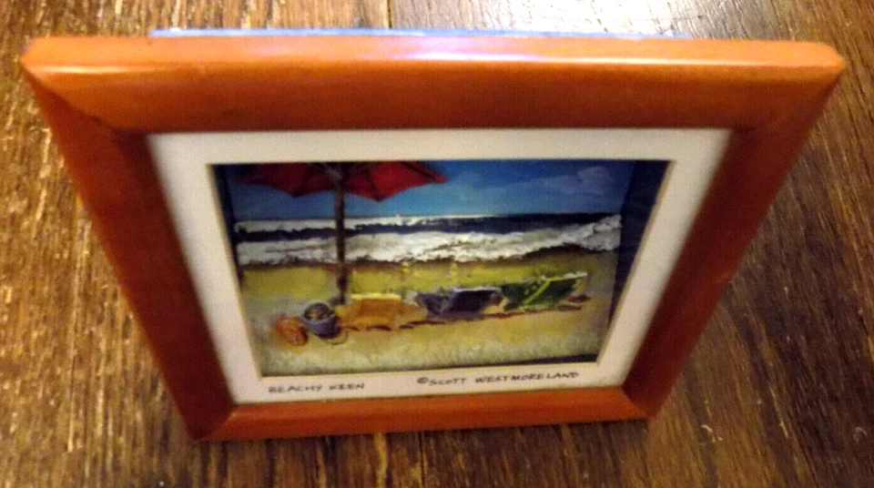 Vtg Beachy Keen Scott Westmoreland Shadow Box 3D Art Ocean Beach Chairs Waves - Image 2 of 4