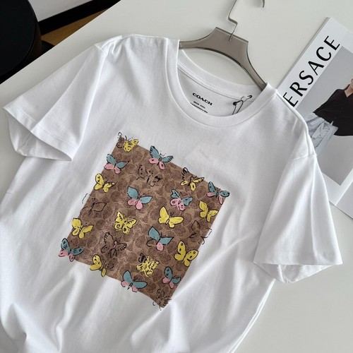 NUEVO CON ETIQUETAS COACH Mujer Camiseta Blanca Mariposa ALGODÓN - Imagen 3 de 11