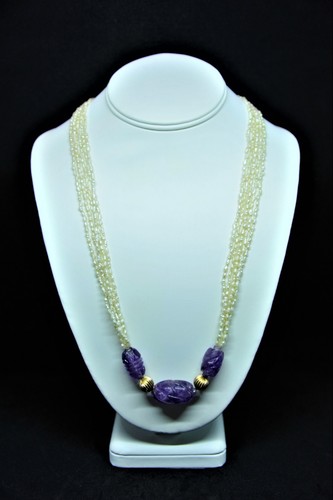 Biwa Pearls Hand Carved Amethyst Beads 14k Yellow Gold Bead Necklace Vintage - Picture 8 of 12