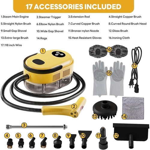Limpiador de Vapor Portátil 1500W Libre de Químicos con 18 Accesorios Cable Largo Nuevo - Imagen 8 de 8