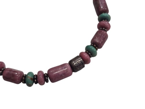 Carolyn Pollack Sterling Silver Pink Rhodonite Green Turquoise Bead Bracelet 7-8 - Imagen 3 de 4