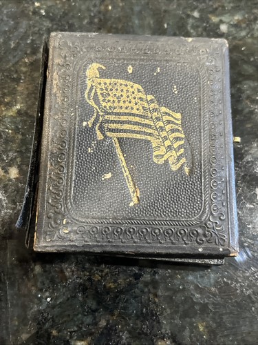 Vintage Photo Cased Ambrotype Two Men In Hats Flag On Case US Flag Legs Crossed - Picture 1 of 7