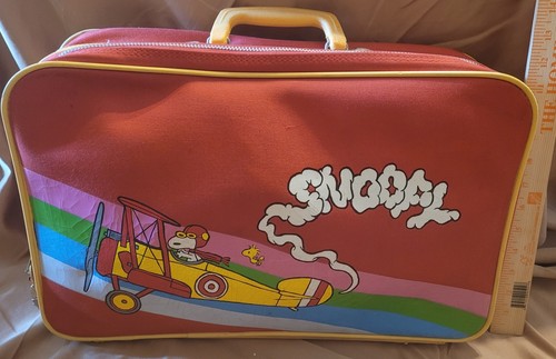 Vintage 1965 Aviva Peanuts Snoopy Red Baron Cloth Luggage Suitcase GUC