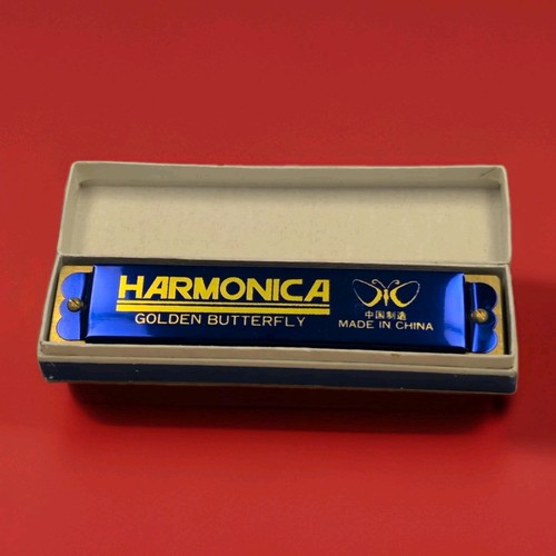 Vintage Golden Butterfly Mundharmonika NOS Blau Gold. - Bild 1 von 2