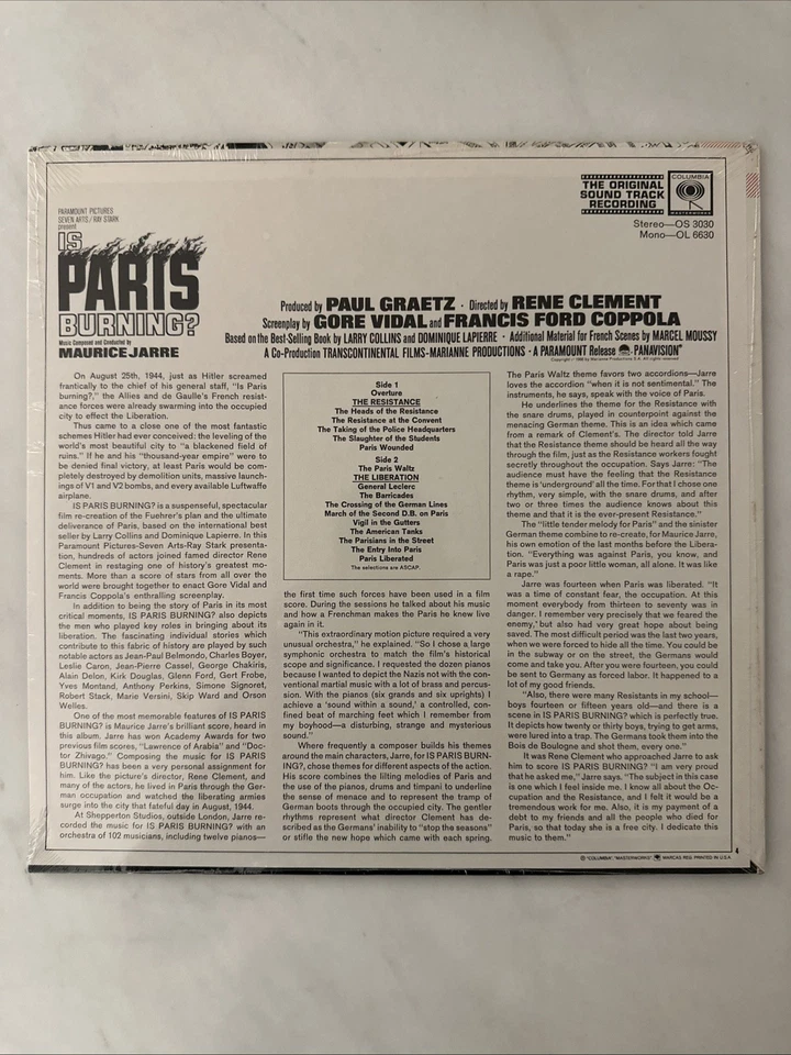 Is Paris Burning? SoundTrack VInyl LP (new sealed!) MAURICE JARRE COLUMBIA - Image 2 of 4