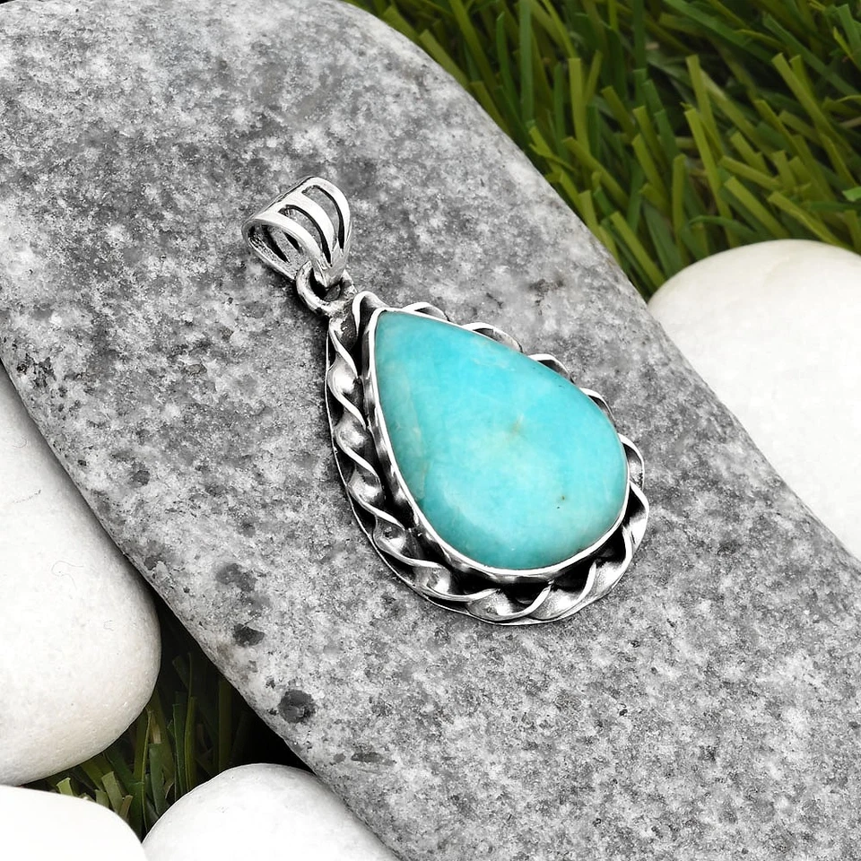 Natural Paraiba Amazonite 925 Sterling Silver Pendant Jewelry P-1081 - Image 3 of 4