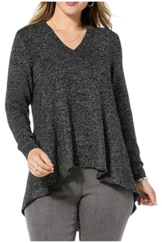 DG2 by Diane Gilman Women's Micro Sequin Pullover Drama Sweater Black - Picture 1 of 1