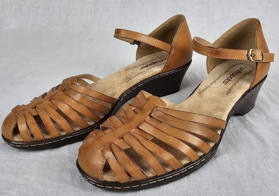 Softspots Womens Leather Sandal Camel Brown Size 9 Tatianna Block Heel Comfort - image 3 of 4
