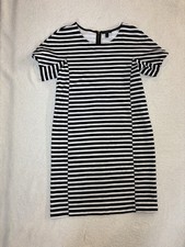 Womens J. Crew Black White Striped Short Sleeve Dress Size Medium Zipper Cotton