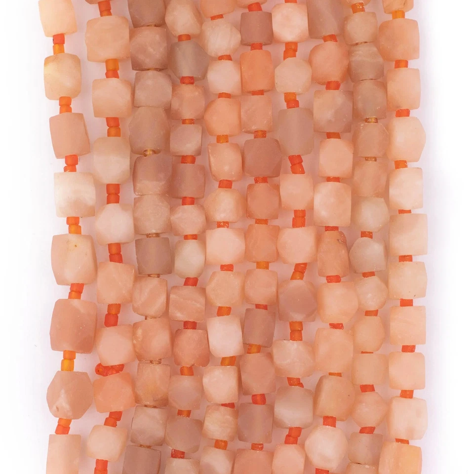 Matte Natural Cornerless Cube Calcite Beads 7mm Afghanistan Orange Faceted - Image 4 of 4