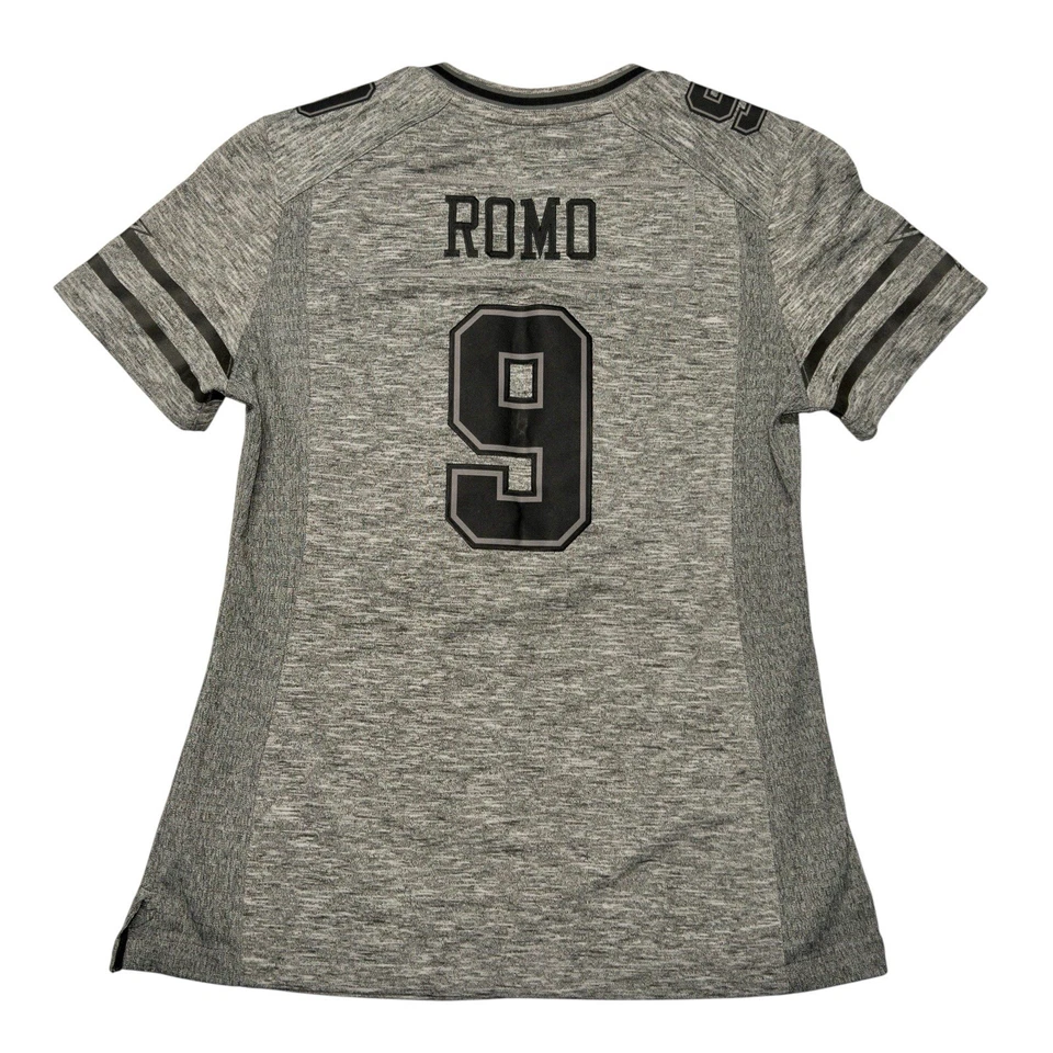 Camiseta de fútbol americano Nike NFL Dallas Cowboys Tony Romo para mujer gris medio  Foto 3 de 4