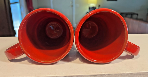 PAIR of Vintage MUGS 1980s NOEMI Ceramiche BRICK RED Made in Umbria Italy - Picture 5 of 6
