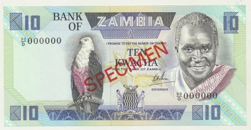 Zambia: (1984-88) 10 Kwacha Specimen P-26s, UNC