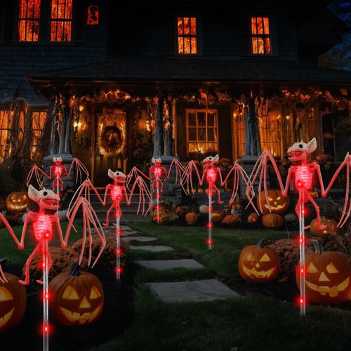 Luci Solari da Giardino Halloween da Esterno, Confezione da 2 Luci 3D Spaventose Pipistrello Scheletro Percorso - Foto 27 di 33