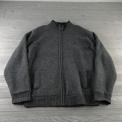 L.L.Bean Classic Ragg Wool Sweater Full-Zip Fleece Lined Men's Size Large Gray