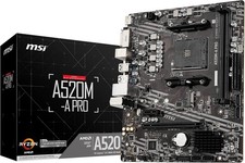 MSI A520M-A PRO AMD mATX Motherboard - AM4 Ryzen 2xDDR4 2xPCIE 1xM.2 1xDVI-D 1x