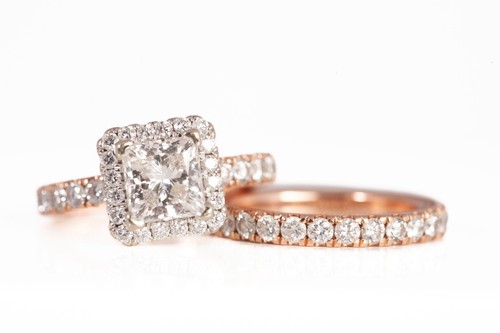 Damen Verragio 14k Rotgold Princess Cut LAB GROW Diamant Verlobung Set 1,90