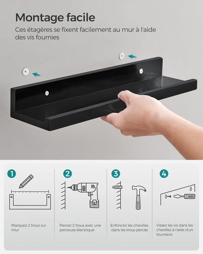 SONGMICS Wandregal zur Wandmontage, 3er Set x 3 x 38 cm, LWS038B01 - Bild 4 von 5