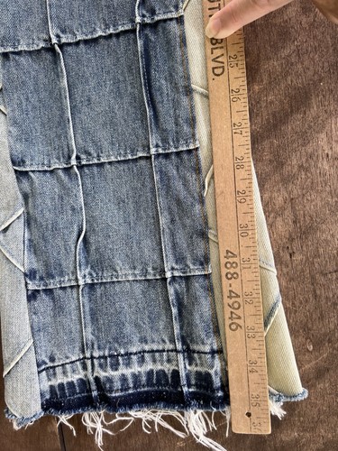 Jean MNML homme 34 (FIT 34x35) évasé motif carré bleu denim bouton mouche ourlet brut - Photo 12/15