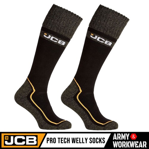 JCB Long Welly Sock Reinforced Heel Toe Cotton Rich Mens Pro Tech Black - Picture 1 of 9