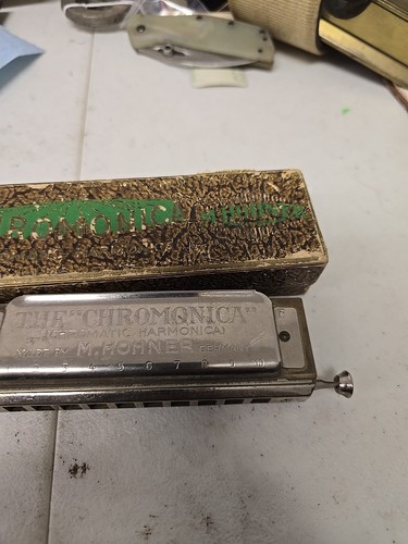ANTIQUE M HOHNER CHROMONICA CHROMONIC HARMONICA KEY OF C  ORIGINAL BOX GERMANY - Picture 3 of 9