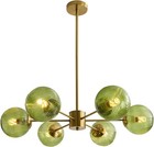 Bokt Green Glass Ball, Mid Century Brushed Brass 6-Lights Sputnik Gold W208