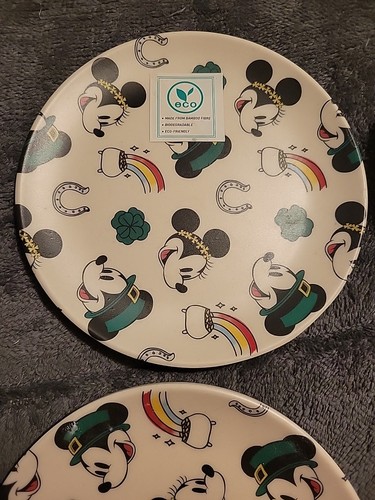 Disney Mickey Appetizer Melamine Plate Saint Patricks Day Pot Gold Shamrock 6" - Picture 4 of 5