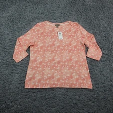 Style & Co Shirt Womens XL Pink Floral Pima Cotton 3/4 Sleeve Top Blushing NWT