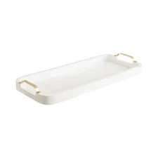 Farson Modern Decorative Wood Rectangle Tray with Handles, 10 x 24, White and...