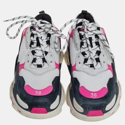 Balenciaga White/Pink Leather And Mesh Triple S Platform