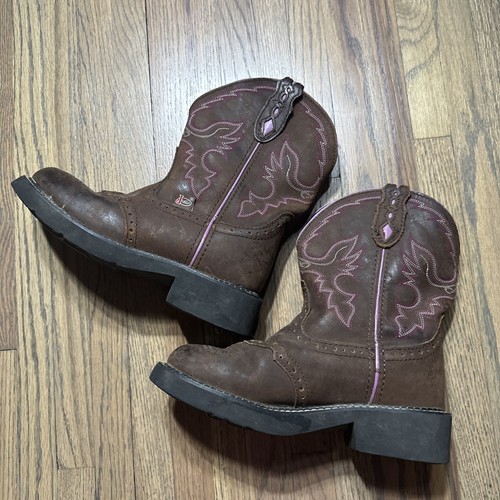 Justin Botas Gitanas Mujer Talla 7 B Vaquera Occidental Marrón Rosa Cuero L9903 - Imagen 7 de 13