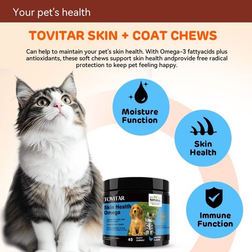Tovitar Pet Salmon (EXP:02-09-2026) Skin + Coat Chew For Catand Dog - Picture 2 of 6