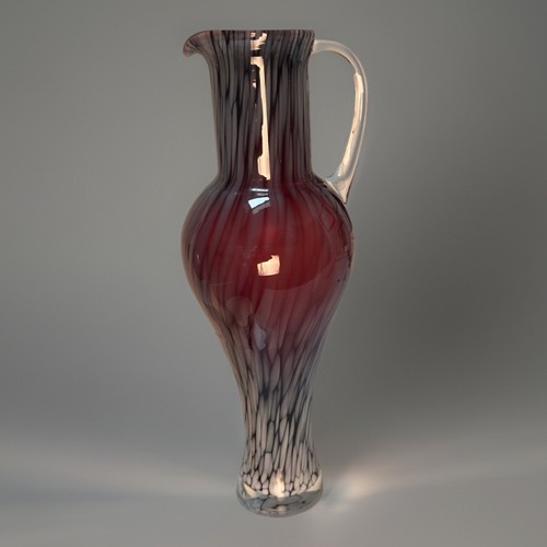 Alicja Hand Blown Bubble Pitcher Art Glass Swirl Vase Red Poland Vintage Labeled - Picture 2 of 4